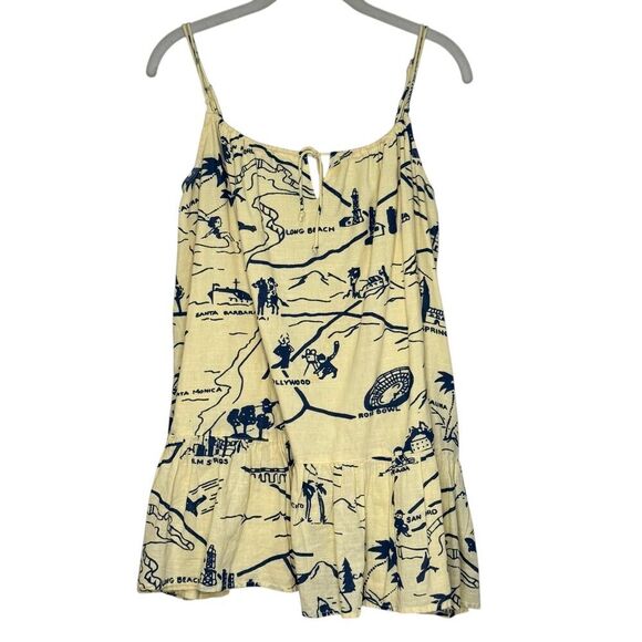 Urban Outfitters UO Nova Ruffle Dress Size Small Yellow Mini Babydoll Tunic Map - Picture 1 of 8